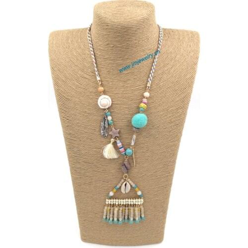 2015New personalized handmade jewelry supplier beaded fringe pendant boho long Necklaces for women