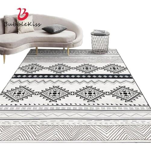 Bubble Kiss Ethnic Style Carpet Geometric Pattern Living Room Rug Black White Lines Bedroom Carpet Home Easy To Clean Floor Mat
