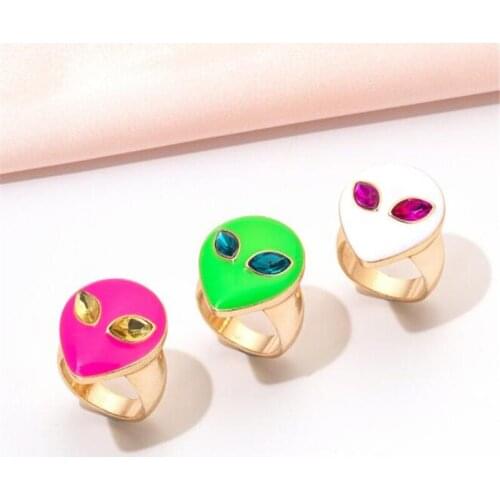 Creative Multi-color Resin Extraterrestrial Finger Ring Punk Womens Ring Accessories Fashion Interesting Jewelry Gifts