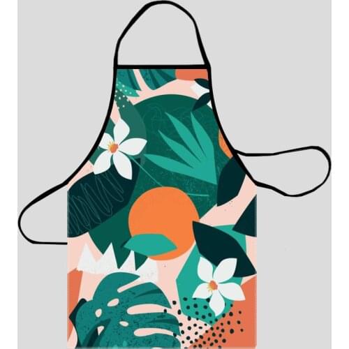 Green Plants Kitchen Aprons For Women Oxford Fabric Cleaning Pinafore Home Cooking Accessories Apron