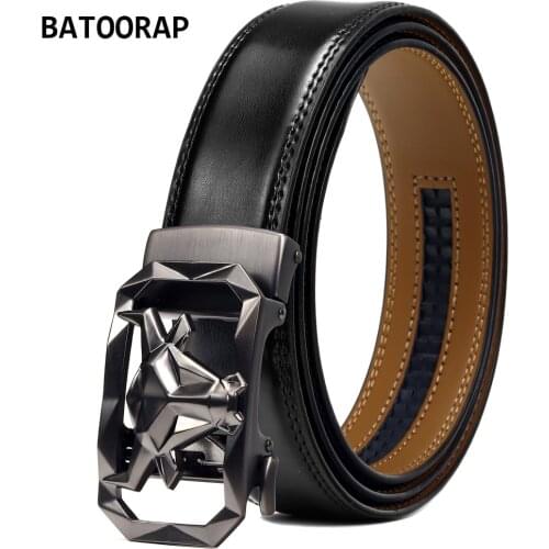 BATOORAP Mens Belts Luxury Designer Belts Armani Cow Print Metal Buckle Black Ratchet Belt Genuine Leather igh Quality WL-E027