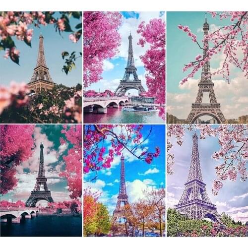 Full Square Round Diamond Painting Eiffel Tower Landscape Embroidery Rhinestone Picture Cross Stitch Kit Diamond Mosaic Art Gift