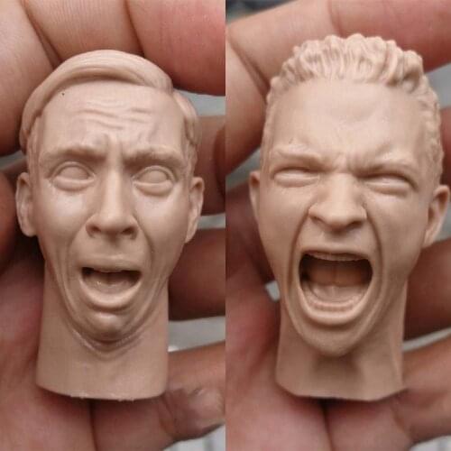 Unpainted 1/6 WWII Soldier Exaggerated Expression Head Sculpt PVC Head Carving Model Fit 12'' Male Action Figure Body