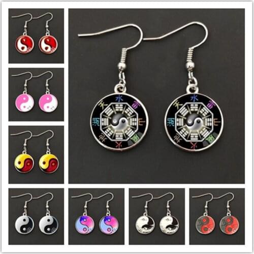 New cool Tai Chi gossip pendant glass cabochon dome earrings fashion jewelry ladies lucky earrings gifts for friends