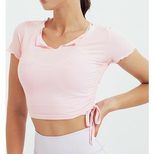 Tight Yoga Shirts Women Short Sleeve Cropped Gym Tops Fitness Running Workout Sport T-Shirts Sports Wear