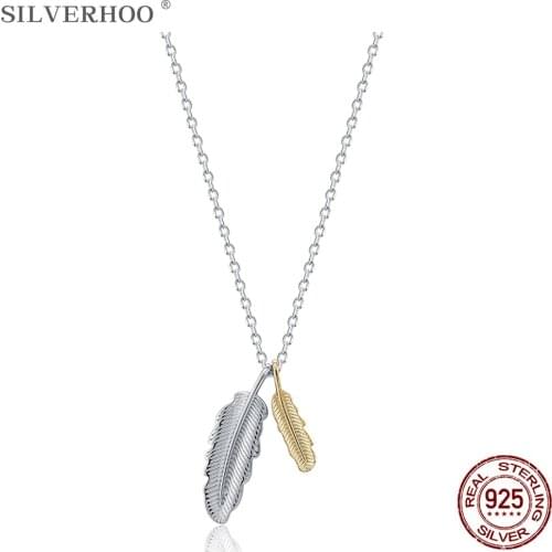 SILVERHOO 925 Sterling Silver Pendant Necklaces For Women Separations Of Feathers Necklace Party Fine Jewelry The New Listing