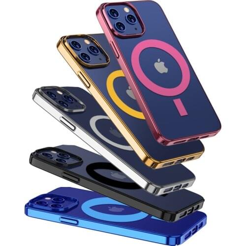 Transparent Magsafing Magnetic Case For iPhone 11 12 13 Pro Max Mini Back Cover Shockproof Wireless Charging Plating Shell