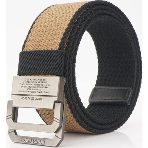 DHL 50Pcs Canvas Casual Men Belt Double Metal Buckle Belts Weave Thicken Nylon Cowboy Pants Belt Outdoor Sport Waistband Hunting