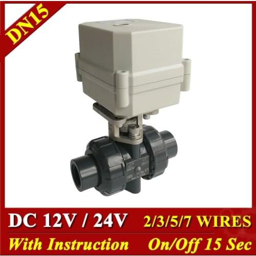 Tsai Fan DC12V/24V PVC Motorized Ball Valve BSP/NPT 1/2"Electric Ball Valve 2/3/5/7 Wires With Position Indicator On/off 15 Sec