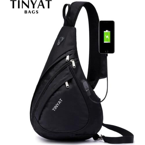 TINYAT New Man Sling Shoulder Bag Anti-Theft Crossbody Bag for 9.7'' Pad USB Charge Waterproof Travel Messenger Casual Chest Bag