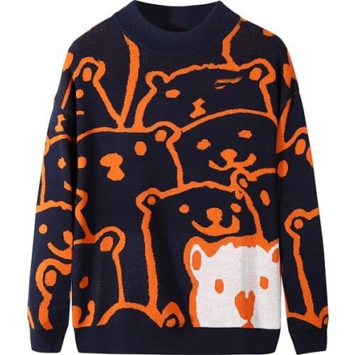 Cartoon Bear Sweater Men Winter Mens Clothing Fashion Long Sleeve Knitted Pullover Sweater Homme Oversized 2020 New Cotton Coat