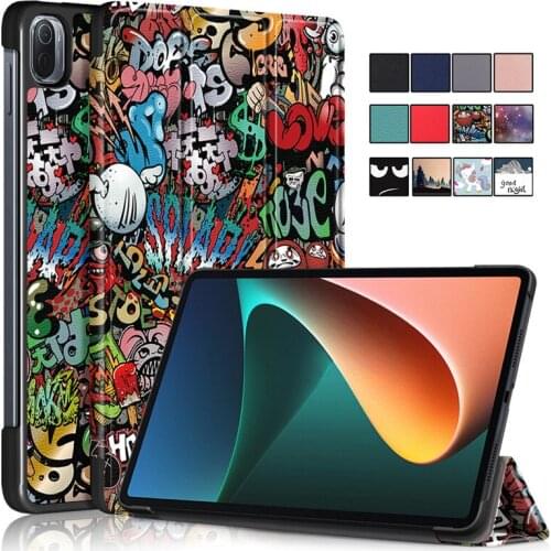 Painted Smart Cover For Xiaomi MiPad 5 Case Tri-Fold PU Leather Hard Back Protective Cover For Funda Xiaomi Mi Pad 5 Pro Case