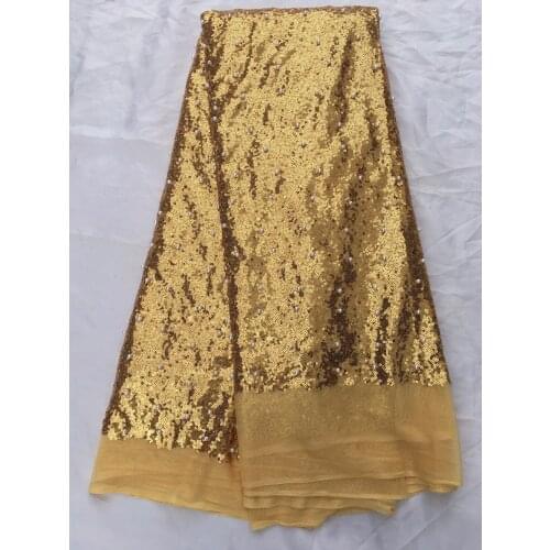 High Quality hot sale gold yellow sequins Lace Fabric with white beads french Embroidered Nigerian Laces Fabric 2520-8