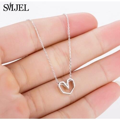 SMJEL Long Chain Simple Geometric Hollow Heart Shape Pendant Necklaces for Women Valentines Day Birthday Gifts SYXL104