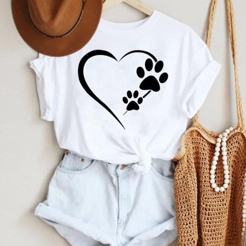 Women Cartoon Dog Paw Cute Heart Lovely 2021 90s Fashion Summer Lady Print Tee Graphic T Top Female Tshirts Clothes T-Shirt