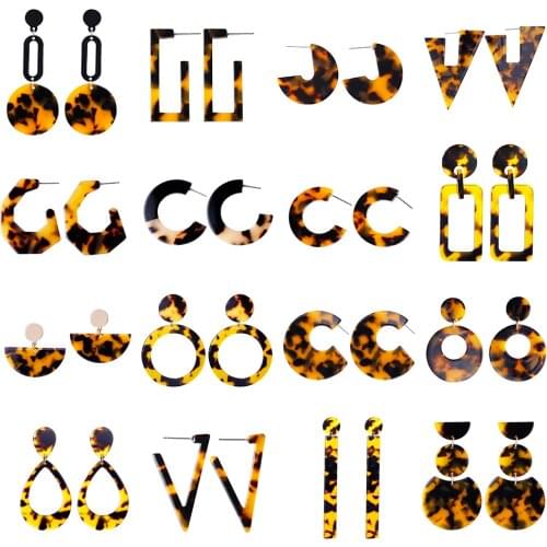 VIVILADY Trendy Leopard Acrylic Drop Dangle Earrings Women Geometric Round Statement Acetic Acid Tortoise Shell Jewelry Gift