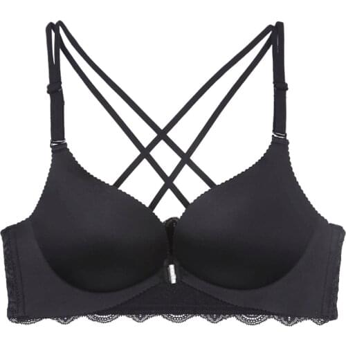Womens Push Up Bra Sexy Brassiere Backless Wire Free Lace Bra Bralette Lingerie Small Breast Front Closure Underwear A B Cup