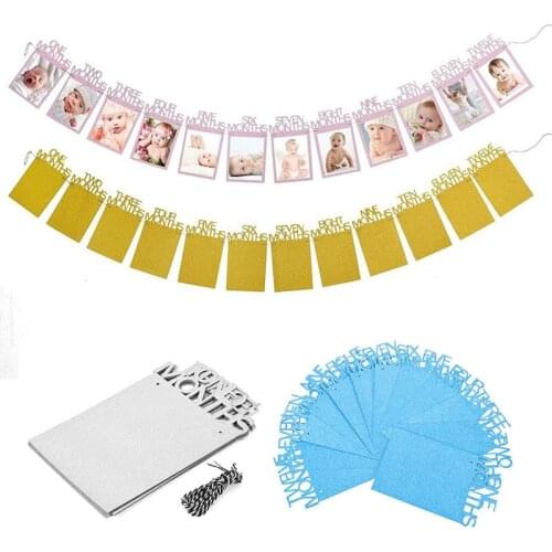 1st Baby 12 months Party Photo Props Banner First year Birthday Decorations Monthly Photo Wall Baby Shower Banner kids E