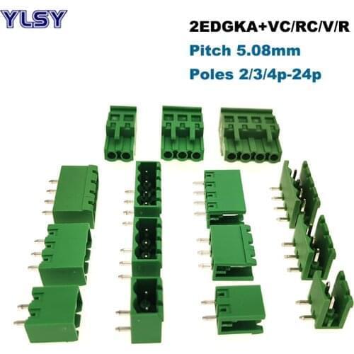 20Pcs Pitch 5.08mm Plug-in PCB Screw Terminal Block Connector 2EDGKA/VC/RC/V/R Male Female 2/3/4/5/6/7/8/9/10P Pluggable Bornier