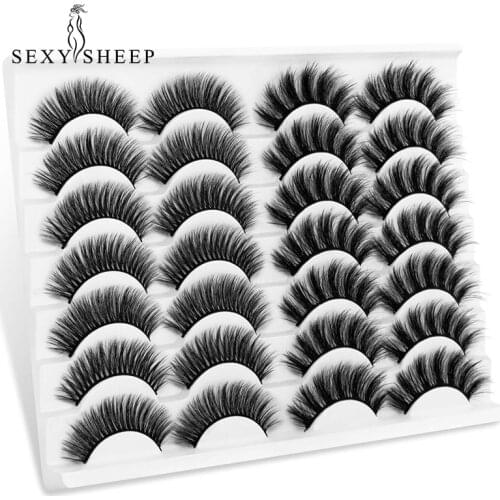 14 Pairs 15-25mm Fake Eyelashes Mink Eyelashes Mink Lashes Natural Dramatic Volume Eyelashes Extension False Eyelashes