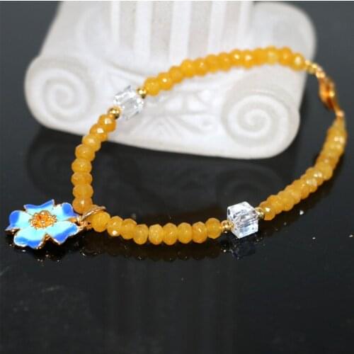 Bohemia style natural chalcedony jades 2*4mm yellow stone abacus beads bracelet cloisonne diy exquisite jewelry 7.5inch B2958