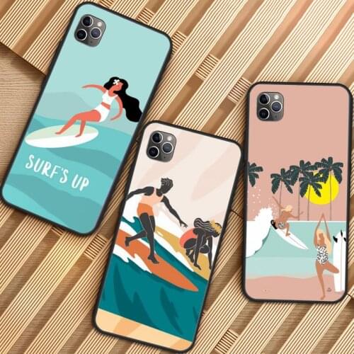 Surfing art surf Girl cartoon Phone Case for iPhone 11 12 mini pro XS MAX 8 7 6 6S Plus X 5S SE 2020 XR