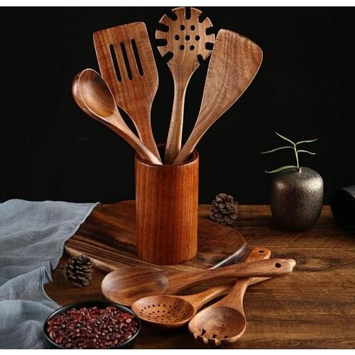 Wooden Kitchen Cooking Utensils, 8 PCS Wooden Spoons and Spatula for Cooking, Sleek, Cookware for Home Use and Kitchen