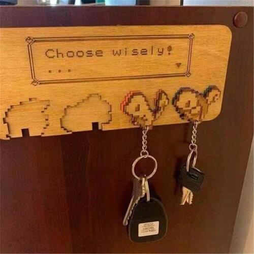 Keys 4 Hook Storage Rack Hanger Wooden Craft Key Rack Cartoon Wall Hanging Keychain Home Entrance Door Retro Organizer Holder