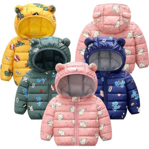 Toddler Baby Boy Girl Winter Clothes Kids Parka Cartoon Windproof Coat Hooded Warm Outerwear Jacket Childrens Clothing 1 2 3 4Y