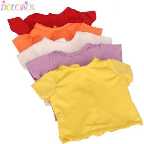 4 Colors Dolls Cotton Material T-shirt For 18 Inch American Doll Round Neck Short Sleeve T-shirt For 43cm New Born Bebe Doll