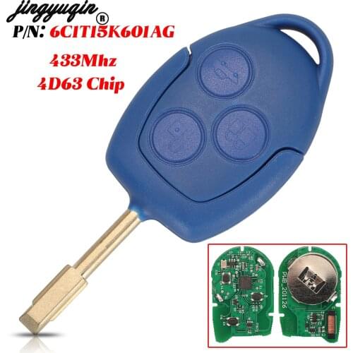 Jingyuqin 3 Buttons For Ford Transit WM VM 2006-2014 Fob Remote Control Car Key 433MHz 4D63 Chip 6C1T15K601AG Uncut FO21 Blade