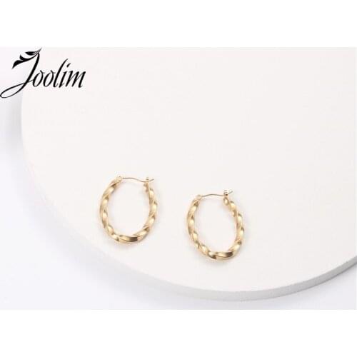 Joolim 2020 Gold Jewelry Twisted Stainles Steel Hoop Earring