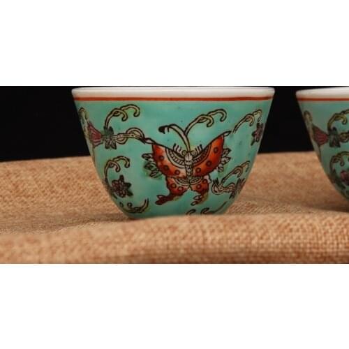 China Jingdezhen Cultural Revolution Old factory Blue Pastel Butterfly Cup