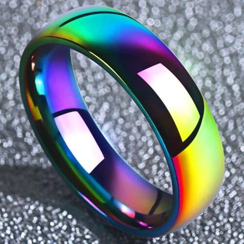 Colorful Rainbow 316L Stainless Steel Fashion Glossy Face Couple Rings for Women Men Kids Cool Boy Classic Jewelry anillos mujer