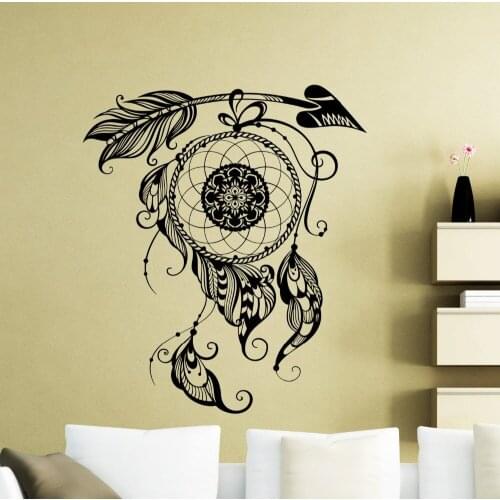 Dream Catcher Wall Decal Amulet Feather Vinyl Wall Sticker Decor for Bedroom Nature Poster Dream Catcher Wall Decals AY0197