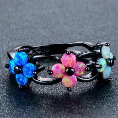 Milangirl Fashion Trend Charm Wreath Imitation Natural Opal Charm Woman Black Ring Wedding Engagement Jewelry