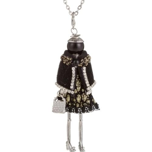 Fashion black Doll Pendant Necklace Jewelry Lovely Dress Rhinestone Jewelry Women Doll Necklace Brand Brincos Accessory Jewelry