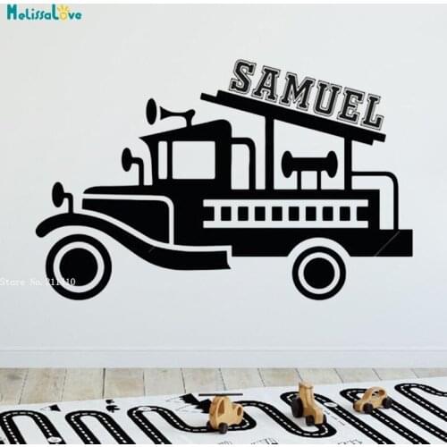 Cartoon Ritual Car Celebration Construction Vinyl Wall Stickers Kids Room Decor Decal Personalized Name Nursery Murals YT6132