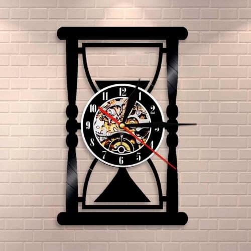 Hanging Sandglass Wall Decor Hoursglass Wall Art Time Clock Vinyl Record Wall Clock Decorative Timer Wall Watch Vintage Clock