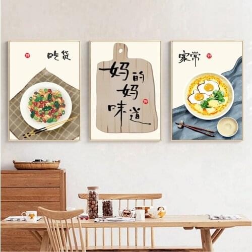 Hand Painted Cartoon Chinese Character Food Illustration Simple Wall Art Posters Traditional Canvas Prints for Room Decoration