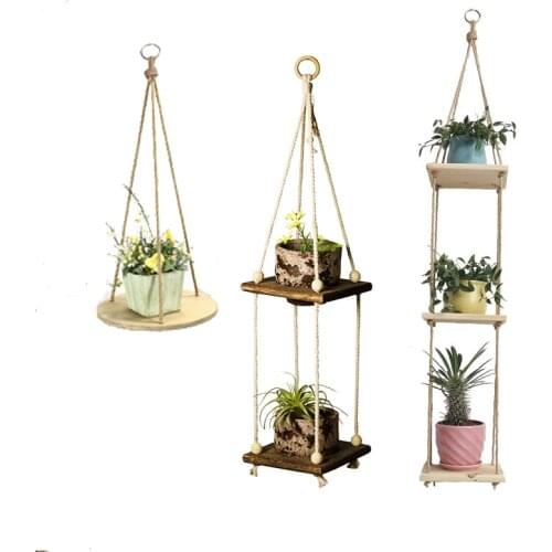 New arrival macrame plant hanger with wooden board pot tray flower pot hanging