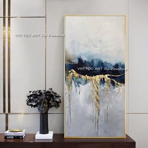 New Abstract Large Sizes Frameless 100% Gold Foil Handmade Oil Painting On Canvas Wall Art Pictures Entrance Paintings Art