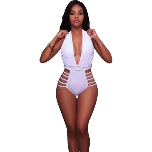 New One-Piece Swimwear Women Bandage Bathing Suit Deep V Push Up Beachwear Female Backless Swimsuit Sexy Halter Triangle Bikini