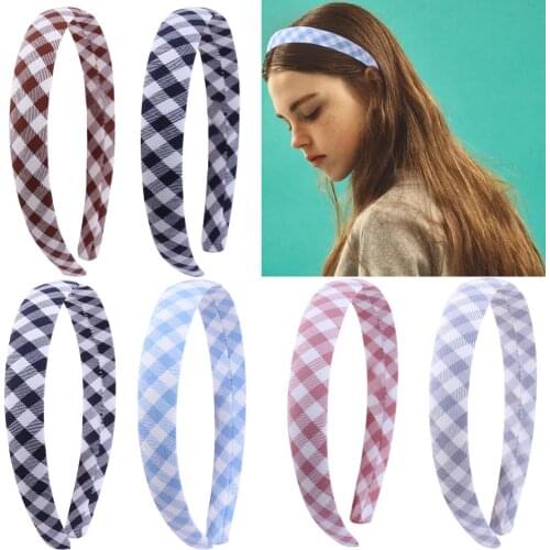 2cm ladies hair hoop cloth plaid headband for women Plaid hair accessory girl vintage bezel hair accessories headwear