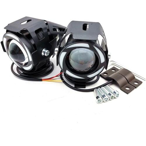 Pair 125W U7 Multi Color LED Motorcycle Headlight Motorbike Spot Fog Lamp White Light Transformer Motor Projector Angel Eyes