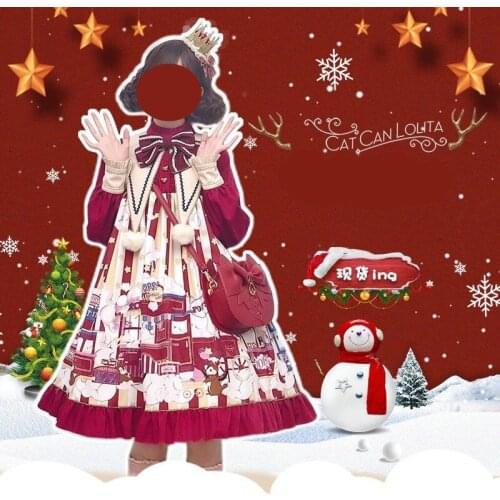 Lolita dress popcorn lolita op long sleeve dress Christmas New Year red