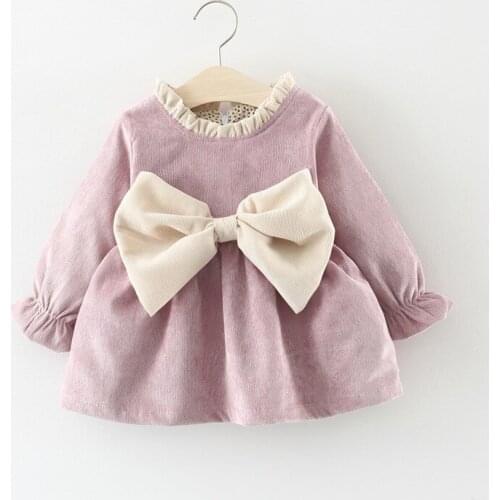 2019 Spring Autumn Long Sleeved Baby Infants Girls Kids Dresses Bow Ruffles Princess Tutu Pleated Dress Vestidos S7353