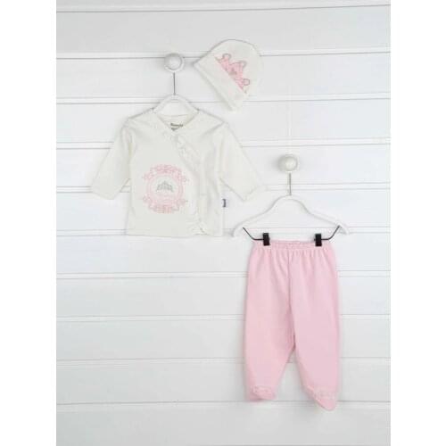 Pink princess baby girl 3-piece suit bottom clothing top hat cotton babies sets model