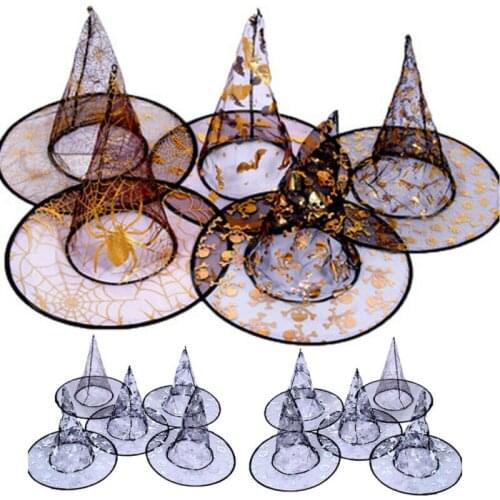 Pudcoco Kids Black Cloak Cap Wicked Witch Hat Gold Patterned Party Hats Fancy Dress Halloween Accessories