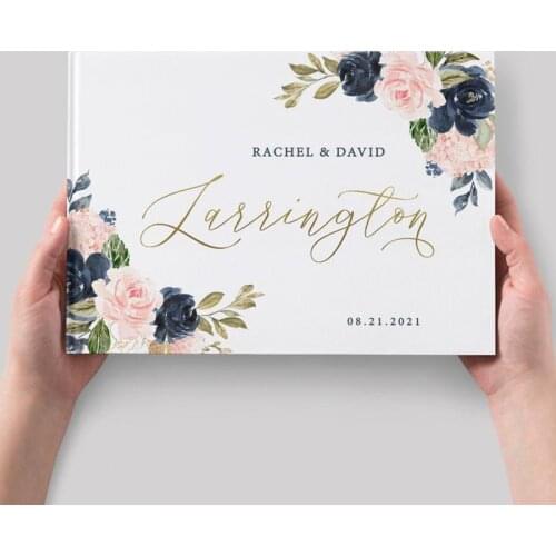 Floral Wedding Guest Book, Navy Blush Instant Photo Ablum,Alternative Guestbook,Personalized Gold Foil Guestbook,Gift for Couple